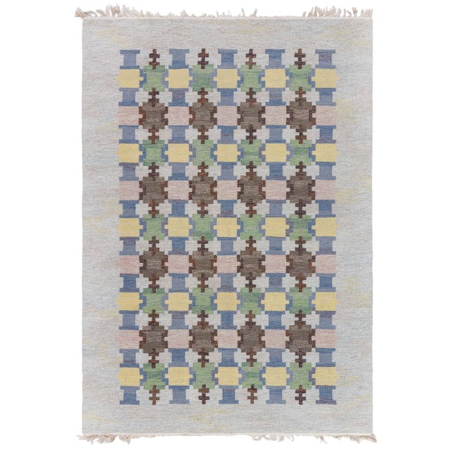 Mid-Century Scandinavian Flatweave Rug Designed By Judith Johansson "Spise Hall" For Sale
