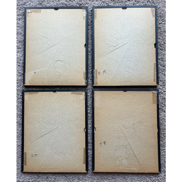 Black 1967 Impressionist Style Set of 4 Pen & Ink Watercolors of Flowers For Sale - Image 8 of 8