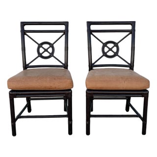 McGuire Rattan Target Back Dining Chairs - A Pair For Sale