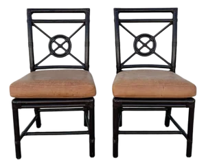 McGuire Rattan Target Back Dining Chairs - A Pair