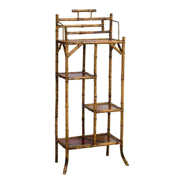 French Tortoiseshell Bamboo & Lacquer Chinoiserie Bookcase Etagere For Sale