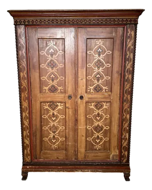 German Neo-Gothic Painted and Carved Wardrobe, 1880