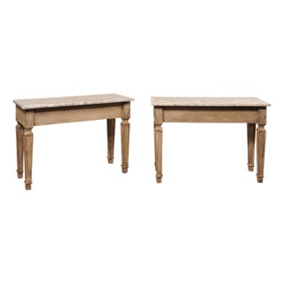 1970s Pair Italian Style Faux-Marble Top Consoles For Sale