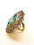 Bochic "Orient" Vintage Natural Tanzanite, Topaz & Diamond Ring Set In 18K & Silver Natural Emerald Shape Center Blue...