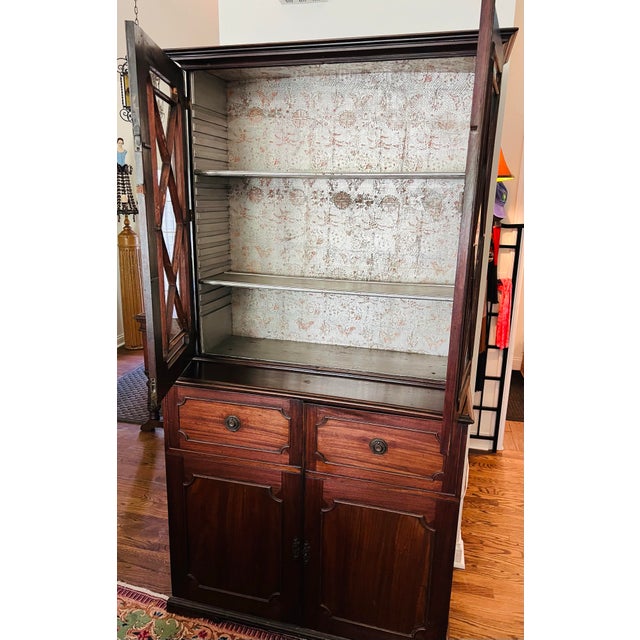Antique Mahogony 13 Glass Pane Stepback Display Cupboard For Sale - Image 4 of 12