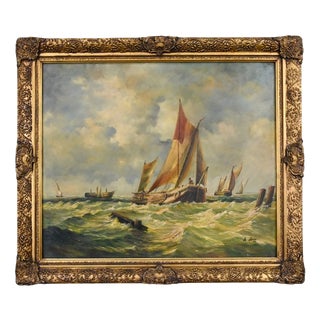 Albert Hess, Sailboats on a Rough Sea, 1950s, Canvas For Sale