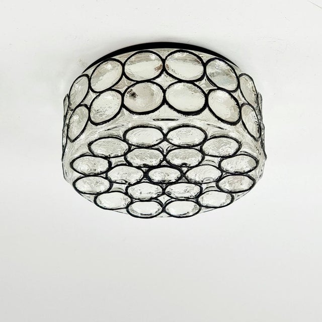 Stunning pair of mid-century modern glass ceiling mount fixtures from limburg, germany's leading glasswork, renowned for...