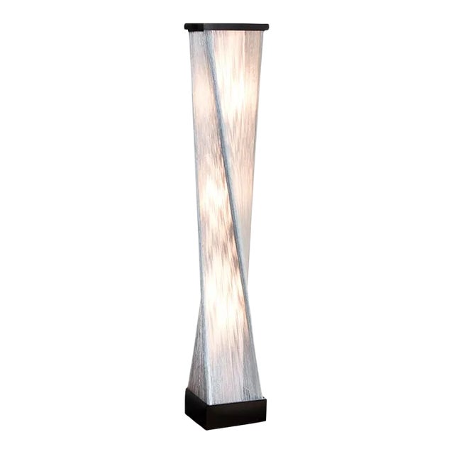Torque Accent Floor Lamp - Ebony Finish, Hand-Knotted Silvered String Shade, Dimmer For Sale