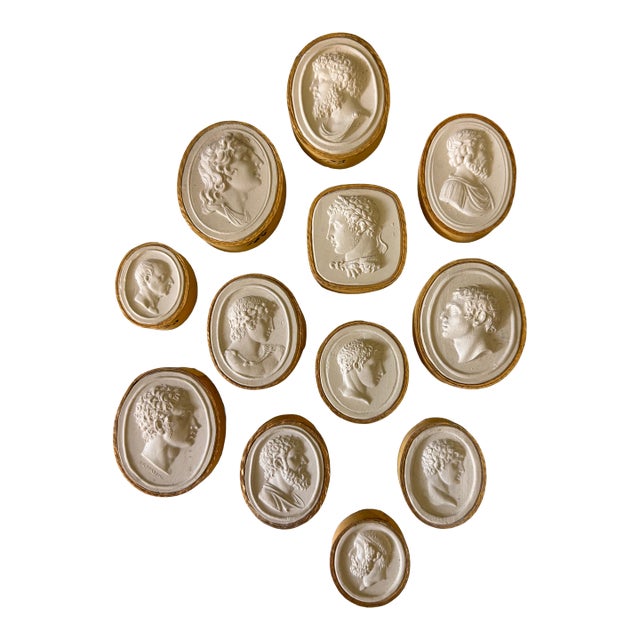 Antique Italian Grand Tour Plaster Intaglios of Roman Emperors & Classical Figures - Set of 12 (Group #12) For Sale