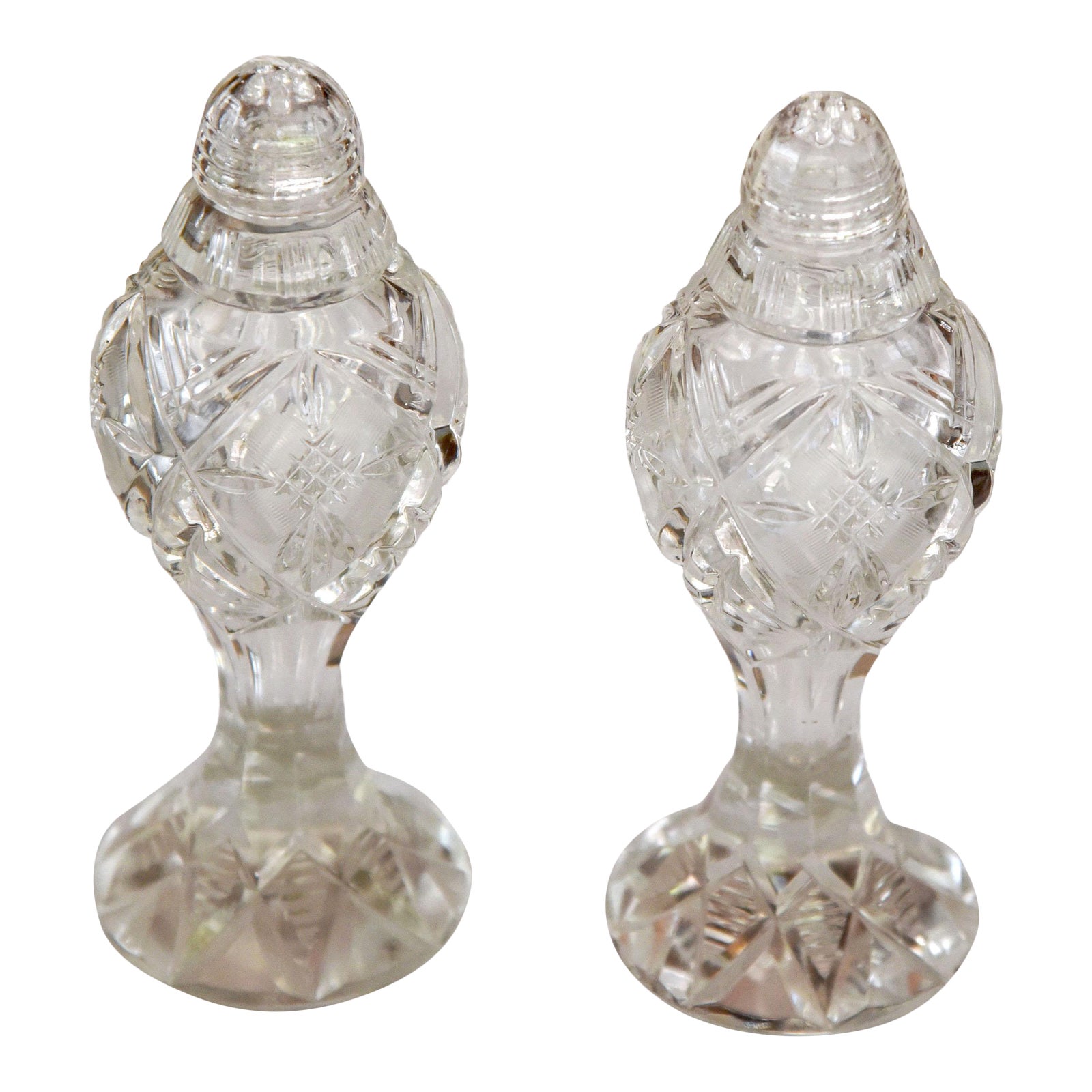 Vintage Ornate BohemiaCzech Heavy Hand Cut Lead Crystal Salt & Pepper