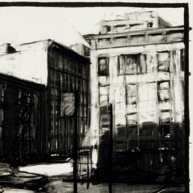 Contemporary Charcoal on Paper Drawing of an Nyc Streetscape, Tim