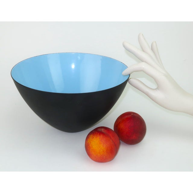 Krenit Large Blue Enamel Danish Modern Bowl by Herbert Krenchel, 1960's For Sale - Image 11 of 11