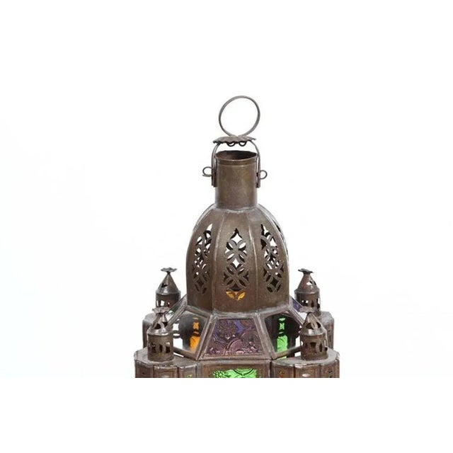 Vintage Moroccan Moorish Metal and Glass Candle Lantern Handcrafted small Moroccan glass lantern or Moorish pendant....
