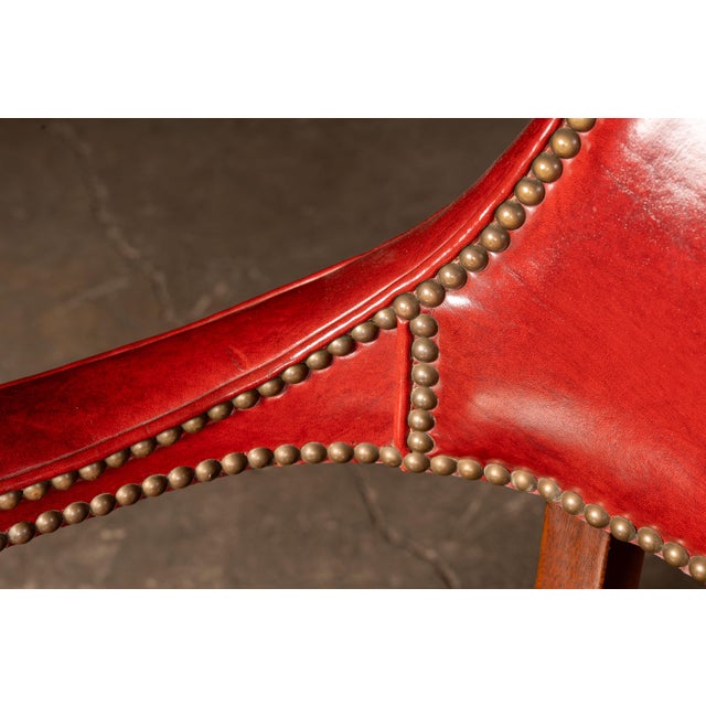 Mid 20th Century Pair of Brass Nailhead Leather Captain’s Armchairs in Burnt Orange For Sale In Chicago - Image 6 of 7