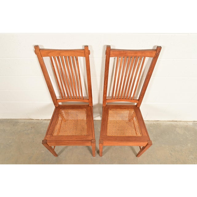 Mid 20th Century Stickley Style Arts & Crafts Teak and Cane Side Chairs or Dining Chairs, Pair For Sale - Image 5 of 13