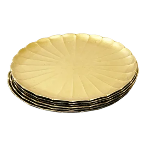 Mid Century Otagiri Golden Japanese Lacquer Ware Floral Shaped Plates - Set of 6