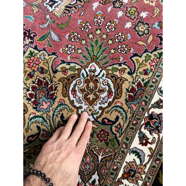 Mauve 1950's 1m Knots, Fine Silk Highlights With Royal Bird Motifs Rug - 9 7 X 13 6 For Sale - Image 8 of 13