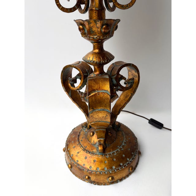 Large Hammered Glass Wrought Iron Lantern Lamp by Longobard, Italy, 1970s For Sale - Image 12 of 13