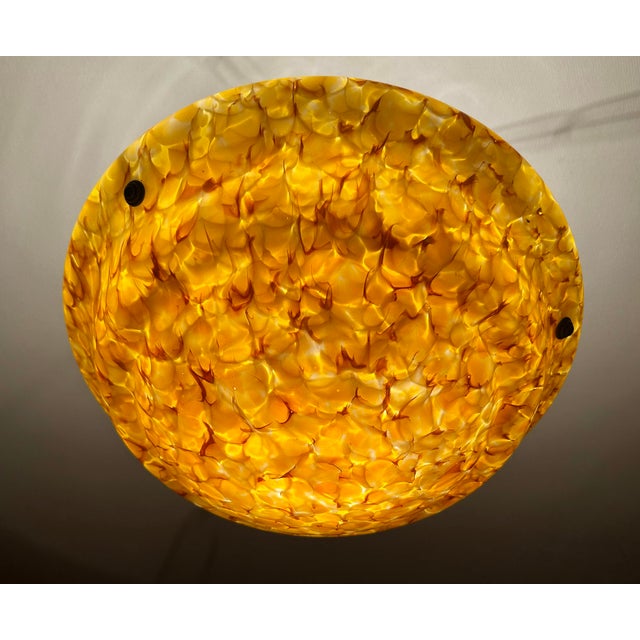 Gold Art Deco Amber Glass Pendant Light, 1930s For Sale - Image 8 of 14