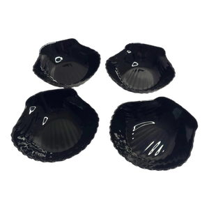 Vintage Arcoroc Coquillage Black Glass Sea Shell Clam Bowls Set of 4