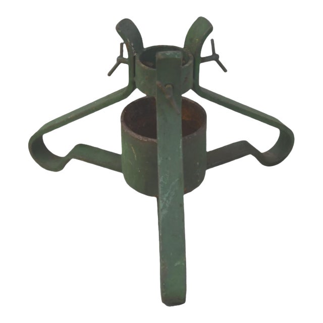 Vintage Iron Metal Green Christmas Tree Stand For Sale