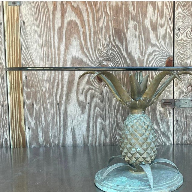Metal Mid 20th Century Vintage Boho Patinated Brass Pineapple Coffee Table For Sale - Image 7 of 13