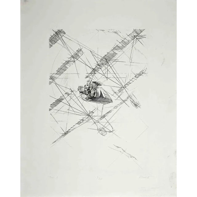 Airplane is an original etching and drypoint realized by an anonymous artist in the Mid-20th century. Good conditions. The...