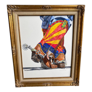 1990s Original Signed Western Cowboy Watercolor Painting by M. Brennan