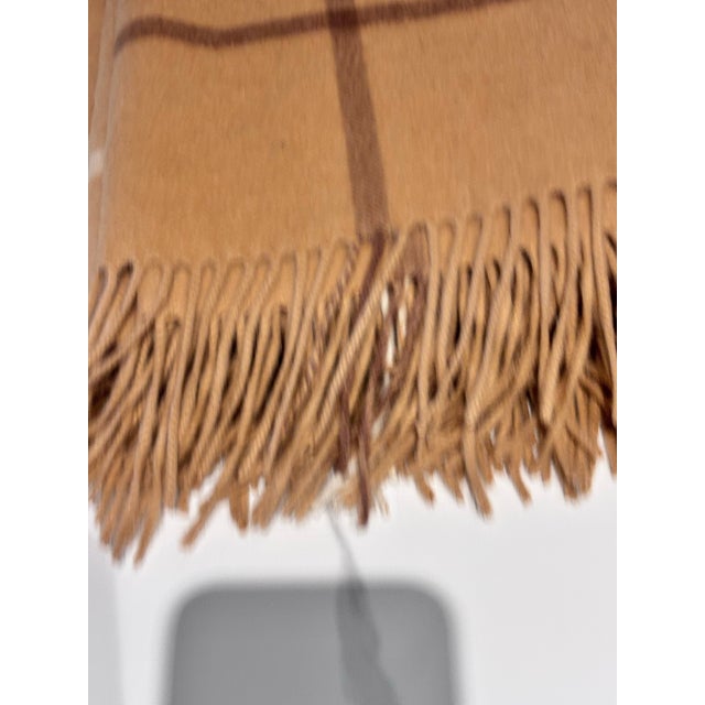 2020s Camel-Colored Throw Blanket Featuring a Classic Large-Scale Plaid Pattern and Fringed Edges, Similar to the Window Pane Throw Blanket( Wool/ Cashmere) For Sale - Image 5 of 6