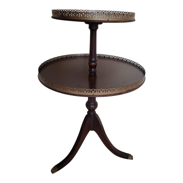 Elegant Vintage Ferguson Bros. Mahogany & Brass Two-Tier Galleried Side/Cake Table For Sale