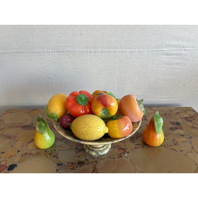 Hollywood Regency 1960s Italian Alabaster Bowl With Glass Fruit- 15 Pieces For Sale - Image 3 of 9