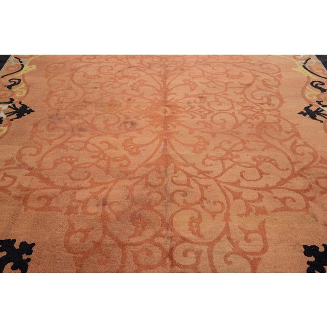 Antique 1920s Chinese Art Deco Rug in Terracota Color With Floral Scroll Pattern For Sale - Image 9 of 11