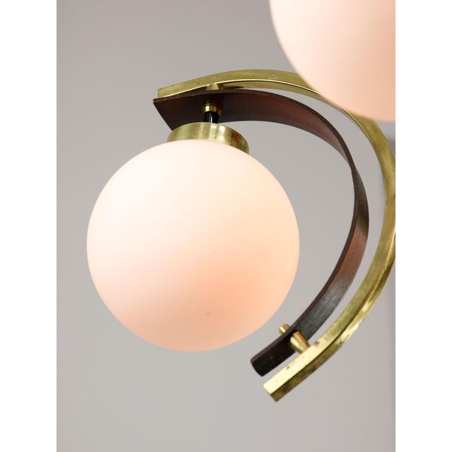 Mid-Century Modern Italian Brass and Opaline Chandelier For Sale - Image 10 of 17