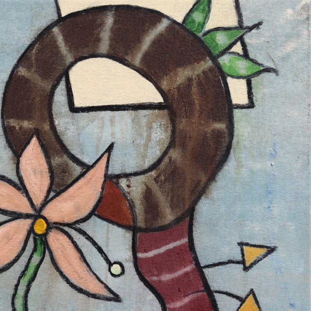 Textile Jits in Napoli - Original Blue Neutral Organic Abstract Oil Acrylic and Charcoal Painting on Canvas For Sale - Image 7 of 9