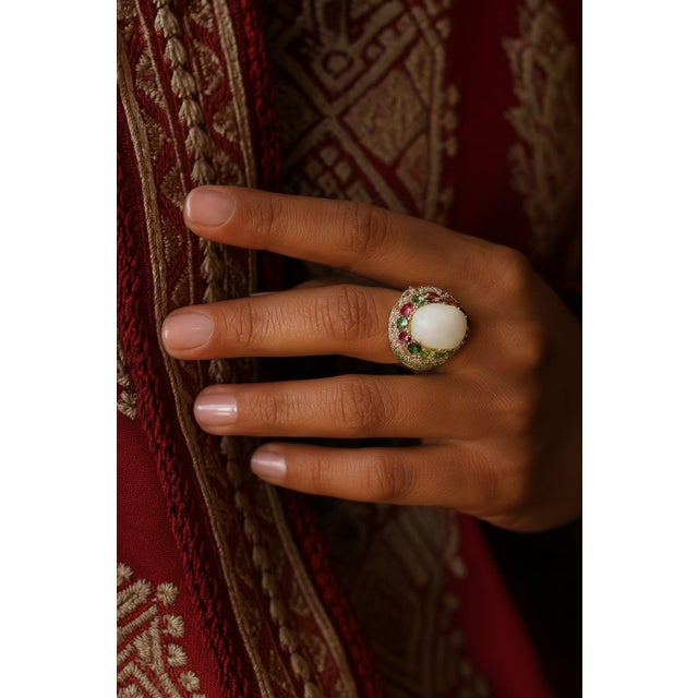 Bochic "Flamenco" Opal & Multi Fancy Color Sapphires Cocktail Ring 18K Gold For Sale - Image 13 of 18