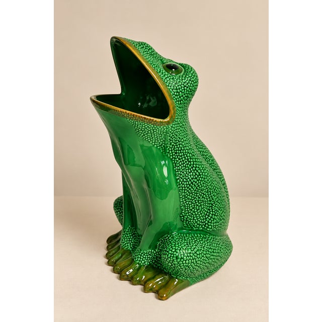 Green Mid 20th Century Gumps Vintage Italian Porcelain Frog Umbrella Stand For Sale - Image 8 of 9