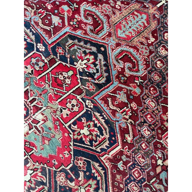 1940s Antique Rich Heriz Full Pile Pastel Greens Rug 9 x 11.8 For Sale - Image 5 of 15