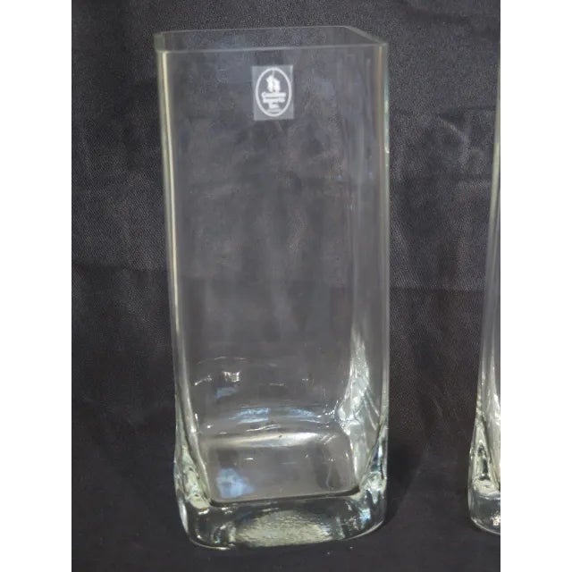 Pair Castilian Square Glass Vases. New floor model. Condition: Excellent Clean Original Finish & Condition Size: 5w x 5d x...