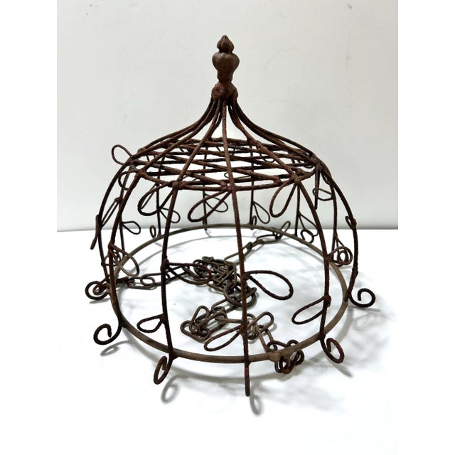 Vintage Wrought Iron Hanging Planter Basket With Scrollwork & Original Chain For Sale In Louisville - Image 6 of 12