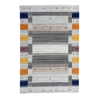 10x14 Multicolor Hand-Knotted Wool Subtle Striped Motifs Geometric Carpet Rug For Sale