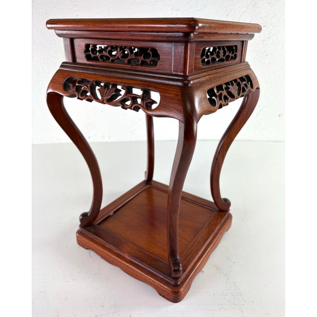 1990s Hand Carved Chinese Export, Mahogany Pedestal Table For Sale - Image 5 of 9