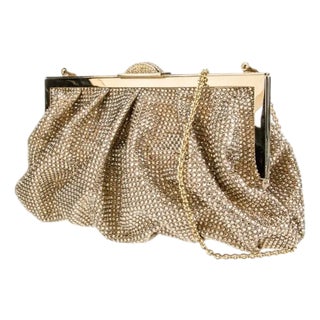 2023 Judith Leiber Natalie Crystal Clutch Shoulder Evening Bag Minaudiere Champagne Gold For Sale