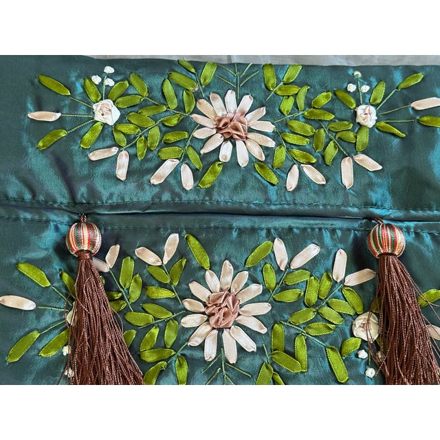 Vintage Ribbon Embroidered Satin Tissue Box Cover For Sale In New York - Image 6 of 12