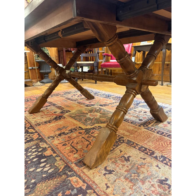 Wood Vintage Trestle Refectory Dining Table With 2 Leaves For Sale - Image 7 of 12