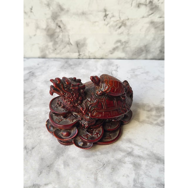 1960s Red Boxwood Japanese Netsuke Dragon and Turtle For Sale - Image 4 of 11