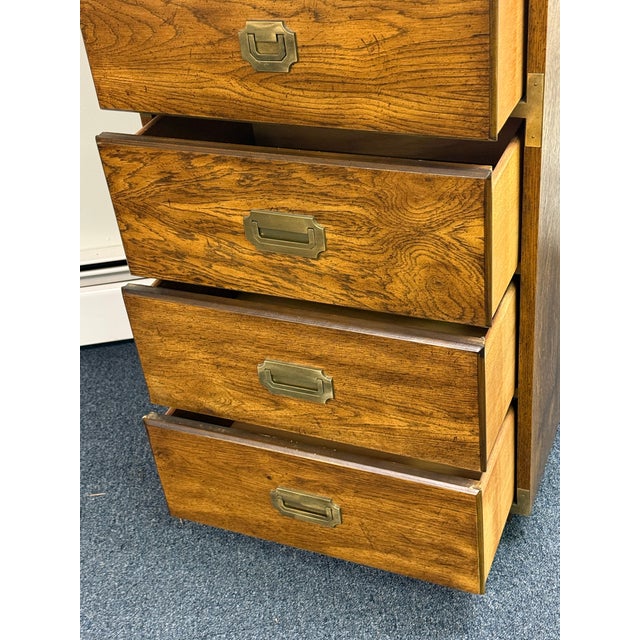 1970s Vintage Campaign-Style Six-Drawer Lingerie Chest With Brass Accents For Sale - Image 5 of 12