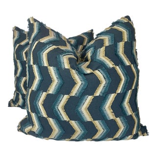 Fabricut "Simulation" in Indigo 22" Pillows-A Pair For Sale
