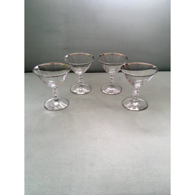 1960s Silver Trimmed Facet Stemmed “Debut” Cocktail Glasses- Set of 4 For Sale - Image 12 of 13