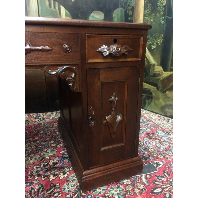 Wood Antique Victorian Desk, Walnut Partner’s Desk For Sale - Image 7 of 13