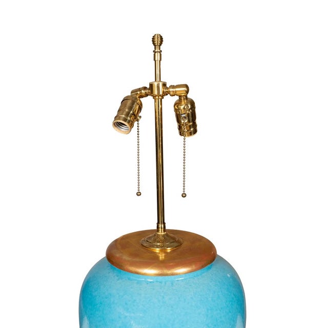 Early 21st Century Mid-Century Modern Deep Turquoise Pottery Table Lamps by Daniel Barney - Pair For Sale - Image 5 of 5